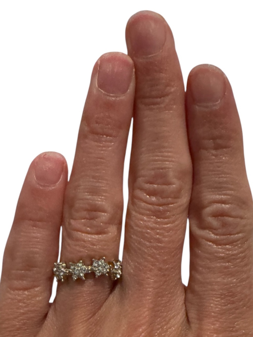 Gold Tone Cubic Zirconia Flower Band Ring - White Stones